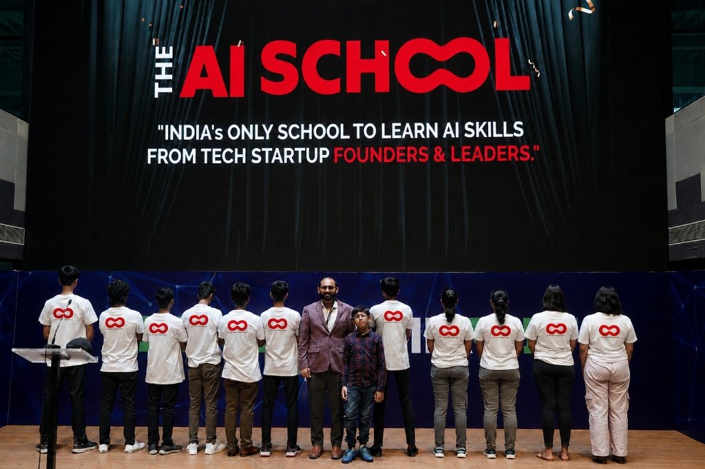 The AI School team group photo on stage